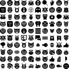 Collection Of 100 Cartoon Icons Set Isolated Solid Silhouette Icons Including Illustration, Cartoon, Funny, Comic, Set, Isolated, Vector Infographic Elements Vector Illustration Logo