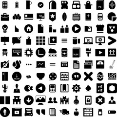 Collection Of 100 Cloying Icons Set Isolated Solid Silhouette Icons Including Vector, Food, Sugar, Background, Dessert, Cloying, Sweet Infographic Elements Vector Illustration Logo