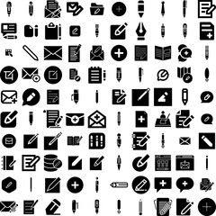 Collection Of 100 Compose Icons Set Isolated Solid Silhouette Icons Including Music, Composer, Man, Musician, Artist, Professional, Sound Infographic Elements Vector Illustration Logo