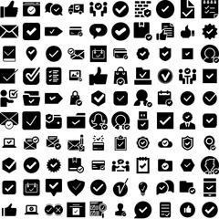 Collection Of 100 Confirm Icons Set Isolated Solid Silhouette Icons Including Success, Icon, Confirmation, Confirm, Concept, Vector, Illustration Infographic Elements Vector Illustration Logo