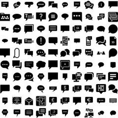 Collection Of 100 Dialog Icons Set Isolated Solid Silhouette Icons Including Bubble, Vector, Talk, Message, Communication, Speech, Chat Infographic Elements Vector Illustration Logo