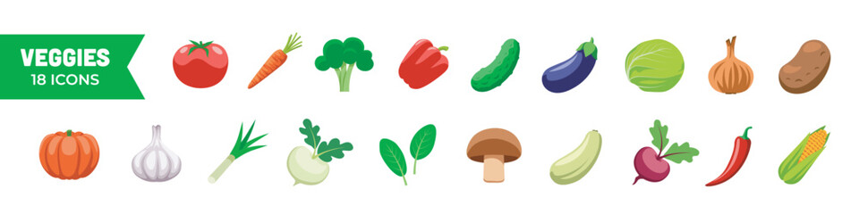 Vegetable icon set. Cartoon style.