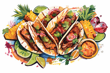 Mexican Tacos Al Pastor in a Colorful Taquería, Generative AI