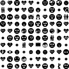 Collection Of 100 Emotions Icons Set Isolated Solid Silhouette Icons Including Face, Happy, Expression, Smile, Symbol, Illustration, Emotion Infographic Elements Vector Illustration Logo