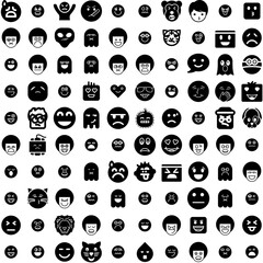 Collection Of 100 Emoticon Icons Set Isolated Solid Silhouette Icons Including Icon, Emoticon, Emoji, Symbol, Face, Vector, Sign Infographic Elements Vector Illustration Logo