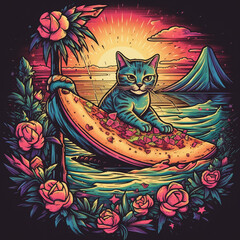Surfing cat art