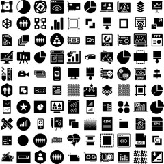 Collection Of 100 Graphics Icons Set Isolated Solid Silhouette Icons Including Modern, Graphic, Design, Illustration, Geometric, Banner, Vector Infographic Elements Vector Illustration Logo