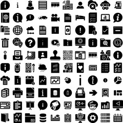 Collection Of 100 Information Icons Set Isolated Solid Silhouette Icons Including Internet, Web, Icon, Communication, Technology, Concept, Information Infographic Elements Vector Illustration Logo