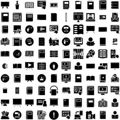 Collection Of 100 Lesson Icons Set Isolated Solid Silhouette Icons Including Education, Lesson, School, Girl, Student, Teacher, Teaching Infographic Elements Vector Illustration Logo