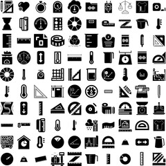 Collection Of 100 Measurement Icons Set Isolated Solid Silhouette Icons Including Tape, Meter, Measurement, Measure, Ruler, Tool, Length Infographic Elements Vector Illustration Logo