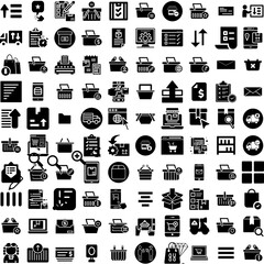 Collection Of 100 Order Icons Set Isolated Solid Silhouette Icons Including Buy, Vector, Online, Store, Icon, Shop, Order Infographic Elements Vector Illustration Logo
