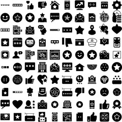 Collection Of 100 Rating Icons Set Isolated Solid Silhouette Icons Including Finance, Rate, Economy, Interest, Investment, Business, Financial Infographic Elements Vector Illustration Logo