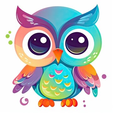 Owlet sitting illustration. Owlet sitting on a white background. Baby owl with cute eyes and colorful feathers. Owl baby illustration for kids coloring page. Owlet sitting design. Generative AI.