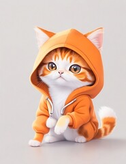 Watercolor Orange Cat Clipart cute tiny hyperrealism Anime cat wearing hoodie, Pokemon style, adorable and fluffy, logo design, neutral lighting, charming 3D vector art cute and quirky fantasy
