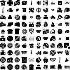 Collection Of 100 Slice Icons Set Isolated Solid Silhouette Icons Including White, Slice, Food, Fresh, Isolated, Ripe, Background Infographic Elements Vector Illustration Logo