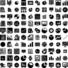 Collection Of 100 Statistics Icons Set Isolated Solid Silhouette Icons Including Strategy, Report, Chart, Business, Data, Growth, Graph Infographic Elements Vector Illustration Logo