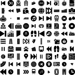 Collection Of 100 Track Icons Set Isolated Solid Silhouette Icons Including Sport, Track, Speed, Race, Car, Drive, Road Infographic Elements Vector Illustration Logo