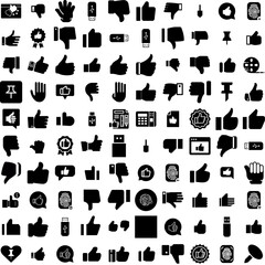 Collection Of 100 Thumb Icons Set Isolated Solid Silhouette Icons Including Vector, Finger, Thumb, Symbol, Hand, Up, Good Infographic Elements Vector Illustration Logo