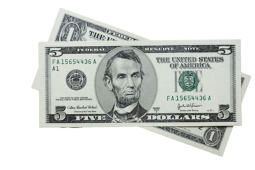  5 dollars  bank note isolated