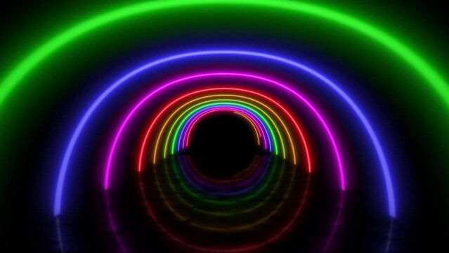 Colorful rainbow of neon lights tunnel arch loop for pride month