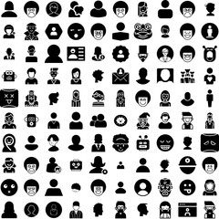 Collection Of 100 Avatar Icons Set Isolated Solid Silhouette Icons Including Male, Person, People, Avatar, Face, Man, Human Infographic Elements Vector Illustration Logo