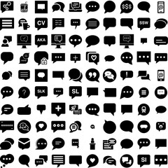 Collection Of 100 Bubble Icons Set Isolated Solid Silhouette Icons Including Bubble, Speech, Vector, Message, Set, Dialog, Illustration Infographic Elements Vector Illustration Logo