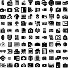 Collection Of 100 Digital Icons Set Isolated Solid Silhouette Icons Including Business, Data, Concept, Technology, Background, Digital, Network Infographic Elements Vector Illustration Logo