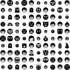 Collection Of 100 Emoticon Icons Set Isolated Solid Silhouette Icons Including Icon, Vector, Sign, Face, Emoji, Symbol, Emoticon Infographic Elements Vector Illustration Logo