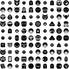 Collection Of 100 Emoticon Icons Set Isolated Solid Silhouette Icons Including Emoji, Face, Vector, Emoticon, Sign, Symbol, Icon Infographic Elements Vector Illustration Logo