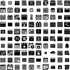 Collection Of 100 Calendar Icons Set Isolated Solid Silhouette Icons Including Date, Calendar, Vector, Month, Business, Year, Event Infographic Elements Vector Illustration Logo