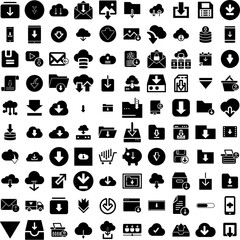 Collection Of 100 Download Icons Set Isolated Solid Silhouette Icons Including Icon, Button, Vector, Web, Download, Internet, File Infographic Elements Vector Illustration Logo