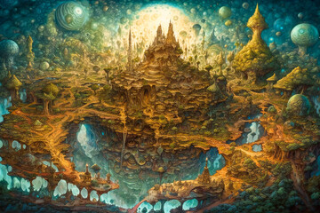 Obraz na płótnie Canvas Fantastic surreal landscape on an alien planet. Created with Generative AI technology.