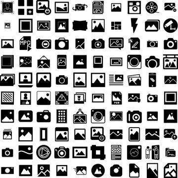 Collection Of 100 Image Icons Set Isolated Solid Silhouette Icons Including Frame, Image, Web, Design, Photo, Picture, Vector Infographic Elements Vector Illustration Logo