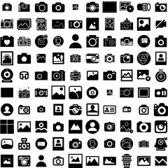 Collection Of 100 Photo Icons Set Isolated Solid Silhouette Icons Including Paper, Design, Retro, Picture, Frame, Blank, Photo Infographic Elements Vector Illustration Logo