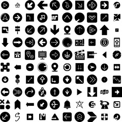 Collection Of 100 Direction Icons Set Isolated Solid Silhouette Icons Including Direction, Illustration, Background, Symbol, Sign, Vector, Arrow Infographic Elements Vector Illustration Logo