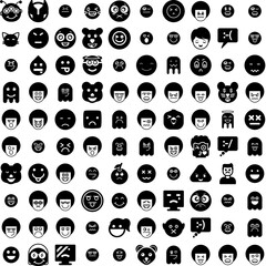 Collection Of 100 Emoticon Icons Set Isolated Solid Silhouette Icons Including Emoji, Icon, Face, Sign, Symbol, Vector, Emoticon Infographic Elements Vector Illustration Logo