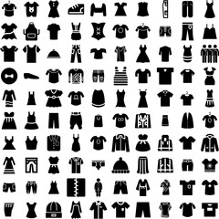 Collection Of 100 Apparel Icons Set Isolated Solid Silhouette Icons Including Store, Fashion, Clothes, Shirt, Shop, Apparel, Clothing Infographic Elements Vector Illustration Logo