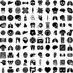 Collection Of 100 Anatomy Icons Set Isolated Solid Silhouette Icons Including Biology, Health, Medical, Human, Anatomy, Body, Illustration Infographic Elements Vector Illustration Logo