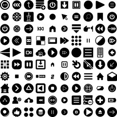 Collection Of 100 Button Icons Set Isolated Solid Silhouette Icons Including Illustration, Button, Vector, Web, Design, Modern, Icon Infographic Elements Vector Illustration Logo