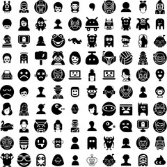 Collection Of 100 Character Icons Set Isolated Solid Silhouette Icons Including Illustration, Flat, Vector, Set, Design, Isolated, Character Infographic Elements Vector Illustration Logo