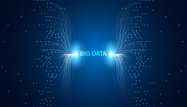 Digital concept, big data is fluttering data collection Data processing and data analysis on a beautiful futuristic background.
