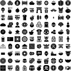 Collection Of 100 Chinese Icons Set Isolated Solid Silhouette Icons Including Illustration, Background, Vector, Red, Year, Lunar, Chinese Infographic Elements Vector Illustration Logo
