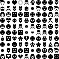 Collection Of 100 Feeling Icons Set Isolated Solid Silhouette Icons Including Smile, Feeling, Concept, Emotion, Person, Happy, People Infographic Elements Vector Illustration Logo