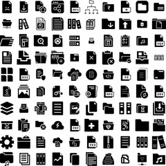 Collection Of 100 Files Icons Set Isolated Solid Silhouette Icons Including Icon, Office, File, Management, Information, Document, Business Infographic Elements Vector Illustration Logo
