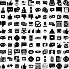 Collection Of 100 Feedback Icons Set Isolated Solid Silhouette Icons Including Customer, Survey, Opinion, Satisfaction, Review, Feedback, Business Infographic Elements Vector Illustration Logo