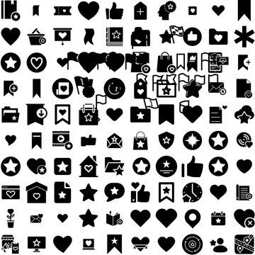 Collection Of 100 Favorite Icons Set Isolated Solid Silhouette Icons Including Icon, Symbol, Vector, Favorite, Sign, Like, Button Infographic Elements Vector Illustration Logo