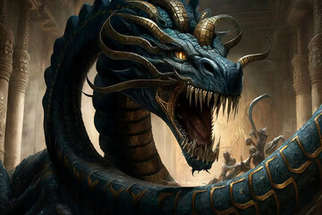 Fototapeta premium Egyptian mythology, a huge serpent monster. Generative AI