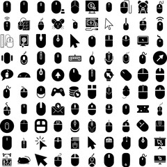 Collection Of 100 Mouse Icons Set Isolated Solid Silhouette Icons Including Design, Symbol, Icon, Vector, Mouse, Illustration, Click Infographic Elements Vector Illustration Logo