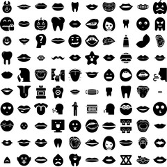 Collection Of 100 Mouth Icons Set Isolated Solid Silhouette Icons Including Illustration, Vector, Design, Cartoon, Face, Smile, Mouth Infographic Elements Vector Illustration Logo