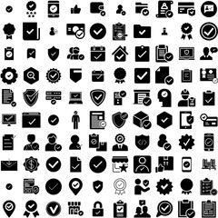 Collection Of 100 Verified Icons Set Isolated Solid Silhouette Icons Including Mark, Yes, Confirm, Icon, Check, Sign, Tick Infographic Elements Vector Illustration Logo
